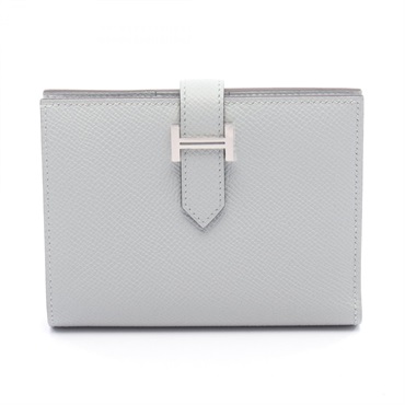 HERMES BEAN Compact Bi-fold wallet purse Epsom leather Blue glacier SHW Used K