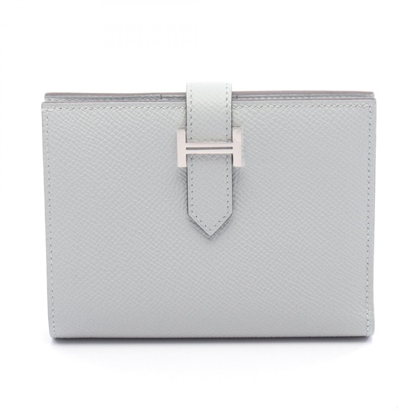 HERMES BEAN Compact Bi-fold wallet purse Epsom leather Blue glacier SHW Used K