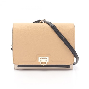 Salvatore Ferragamo Gancini Shoulder Bag 21 H984 leather Beige Black Used Women