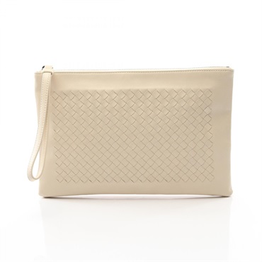 BOTTEGA VENETA Intrecciato business second clutch bag leather Beige Used mens