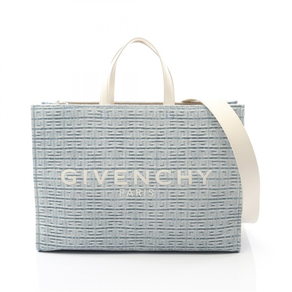 GIVENCHY G-TOTE Shoulder Hand Tote Bag Denim leather Blue White Used Women Logo