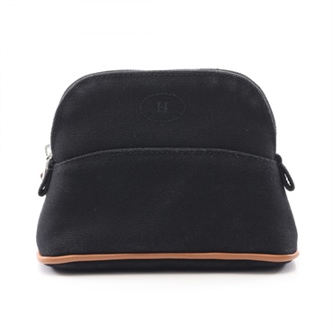 HERMES Bolide pouch mini Bag canvas leather Black Brown Used Women SHW