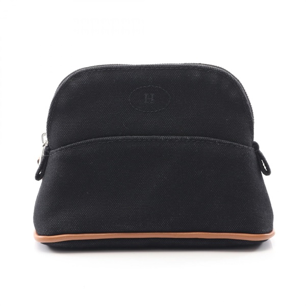 HERMES Bolide pouch mini Bag canvas leather Black Brown Used Women SHW