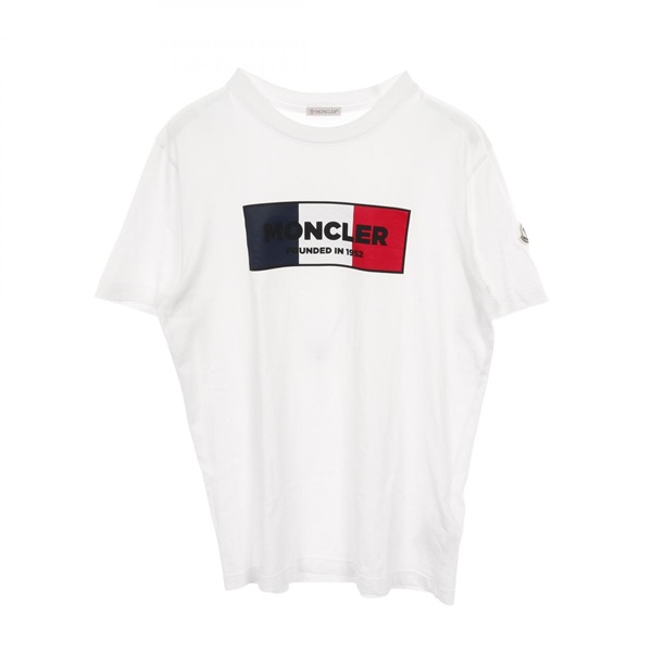 MONCLER logo T-shirt S size short sleeves cotton White Red Navy Used mens
