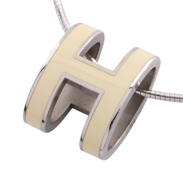HERMES POP H Necklace Pendant Stainless Steel Beige Used Women