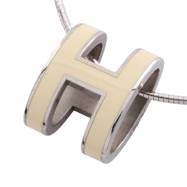 HERMES POP H Necklace Pendant Stainless Steel Beige Used Women