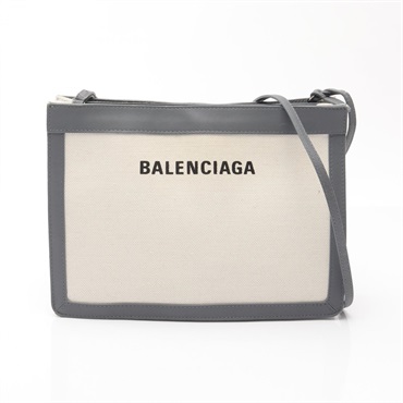 BALENCIAGA Navy Pochette Shoulder Bag 339937 canvas leather Beige Gray Used