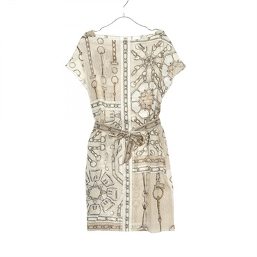 HERMES Effet Kaleidoscope Dress #36 4H0636DP silk Beige Multicolor Used Women