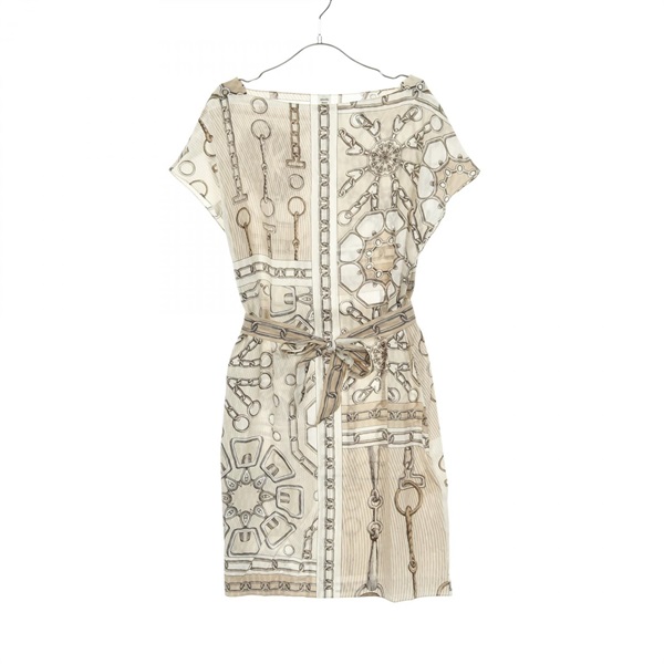 HERMES Effet Kaleidoscope Dress #36 4H0636DP silk Beige Multicolor Used Women