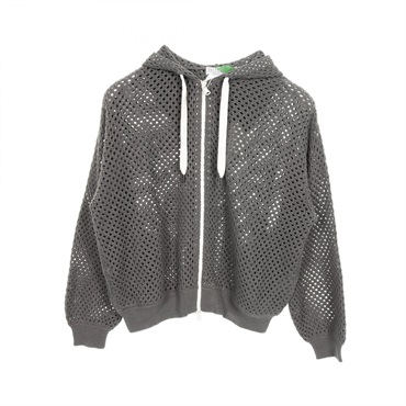 Brunello Cucinelli Dazzling Net cotton zip Hoodie sweatshirt cotton Gray #XS