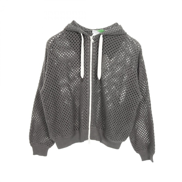 Brunello Cucinelli Dazzling Net cotton zip Hoodie sweatshirt cotton Gray #XS