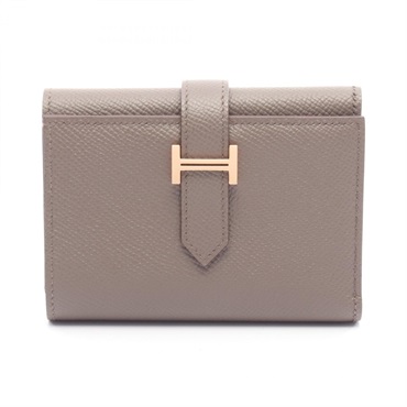 HERMES Bearn combine Tri-fold wallet purse U Epsom Calfskin Etain Used GHW Women