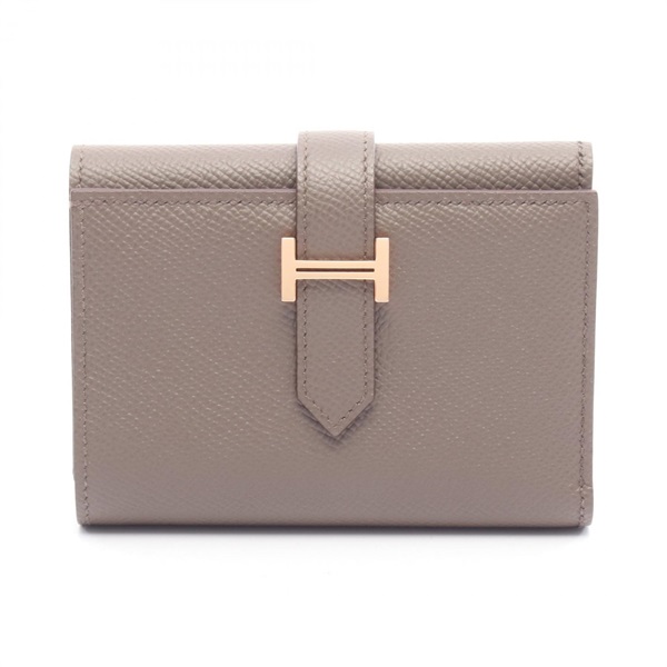 HERMES Bearn combine Tri-fold wallet purse U Epsom Calfskin Etain Used GHW Women