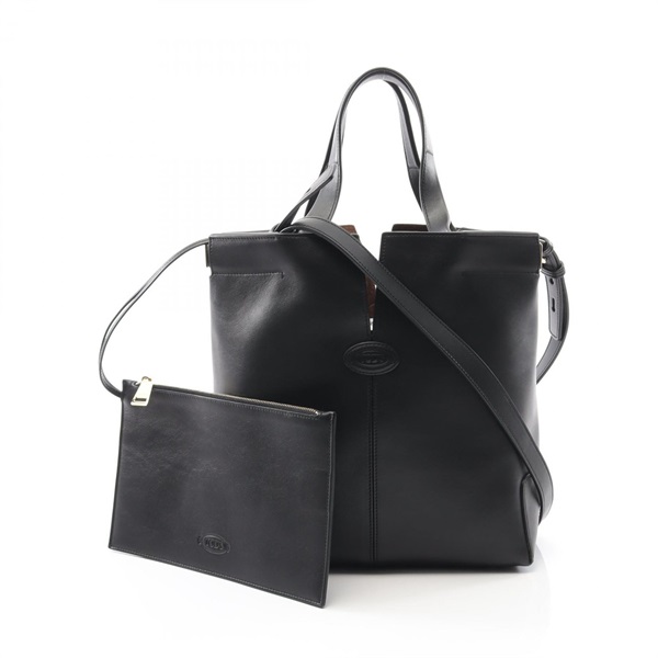 TOD'S DI Tote shoulder hand Bag leather Black Used Women