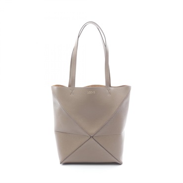 LOEWE PUZZLE TOTE MEDIUM shoulder Bag leather Beige taupe Used Women