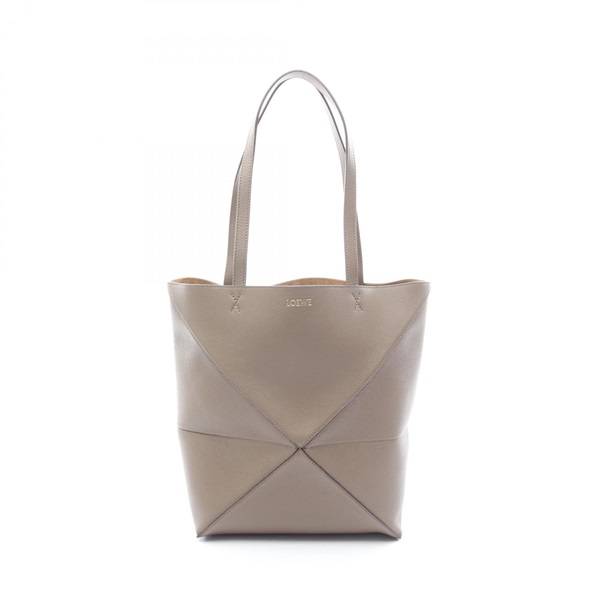 LOEWE PUZZLE TOTE MEDIUM shoulder Bag leather Beige taupe Used Women