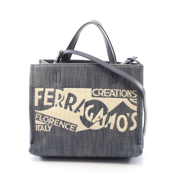 Salvatore Ferragamo Shoulder Tote Handbag 21 9407 denim leather Navy Used Women