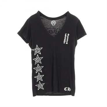 CHROME HEARTS T-shirt short sleeve tops V-neck cotton Black Used Women size S
