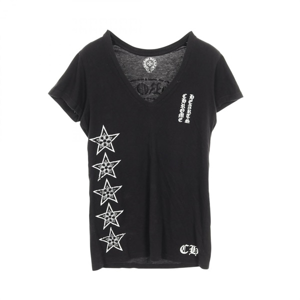 CHROME HEARTS T-shirt short sleeve tops V-neck cotton Black Used Women size S
