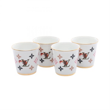 LOUIS VUITTON Set 4 Goblet Monogram Tableware Pottery White Used unisex LV
