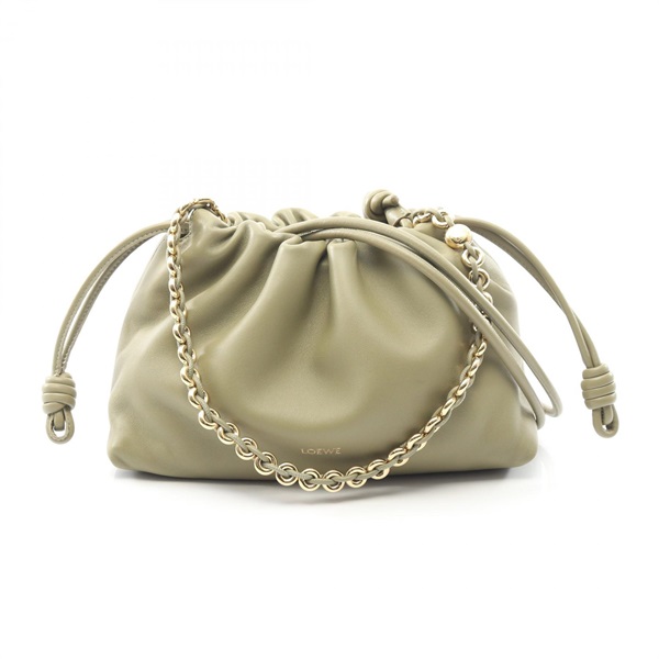 LOEWE Flamenco Perth Chain Shoulder Bag A411FPDX01 leather Khaki Used Women