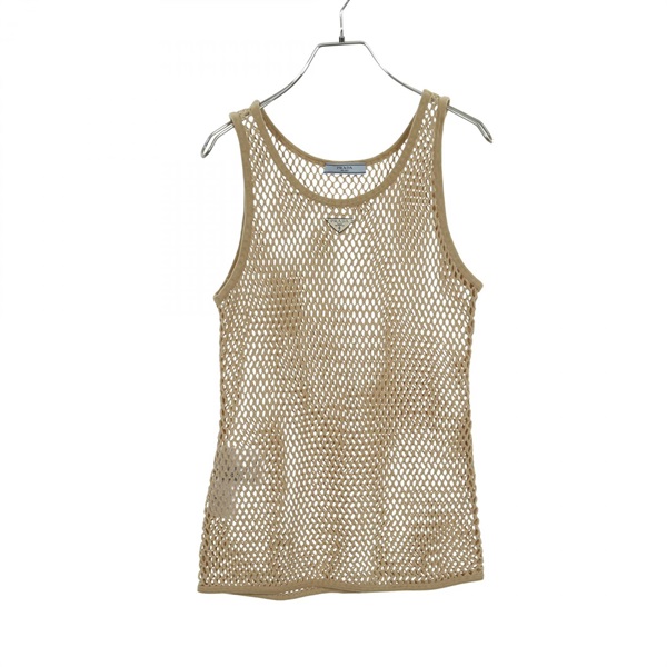 PRADA mesh Tank top sleeveless 39599 cotton Beige Used Women #40