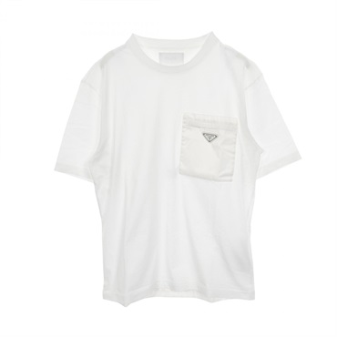 PRADA Re-Nylon triangle logo T-shirt short sleeve tops cotton White Used mens #L