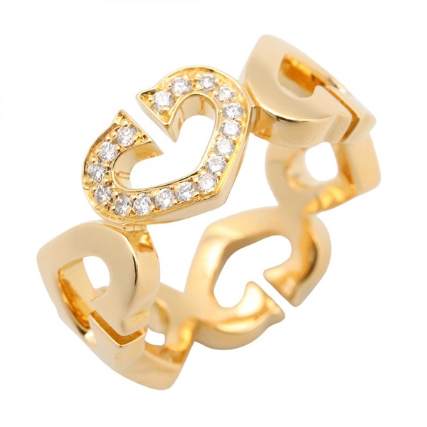 CARTIER C Heart Diamond Ring 18KYG Yellow Gold Used #49 US Size 4