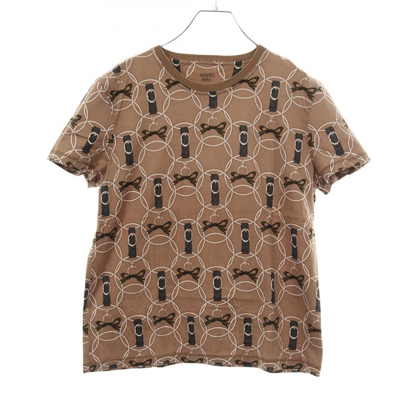 HERMES Promenade du Matin T-shirt #40 short sleeves 2H4618DB cotton Brown used