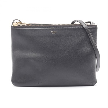 CELINE TRIO LARGE Shoulder crossbody Bag leather Black Used Women