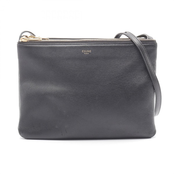CELINE TRIO LARGE Shoulder crossbody Bag leather Black Used Women