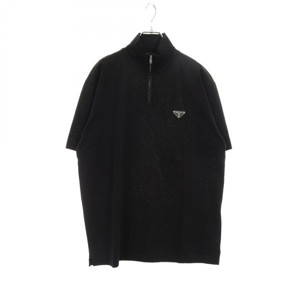 PRADA Pique Re-Nylon Mock Turtleneck Polo shirt #L UJN917 cotton Black Used mens