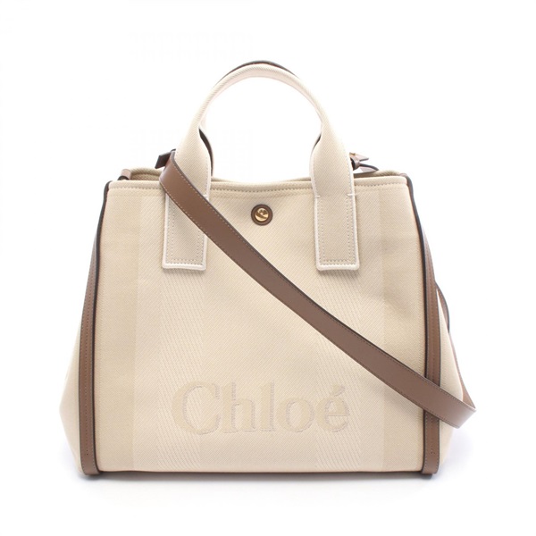 Chloe CARRY Tote shoulder Bag CH25US910P1924P canvas leather Beige Brown Used