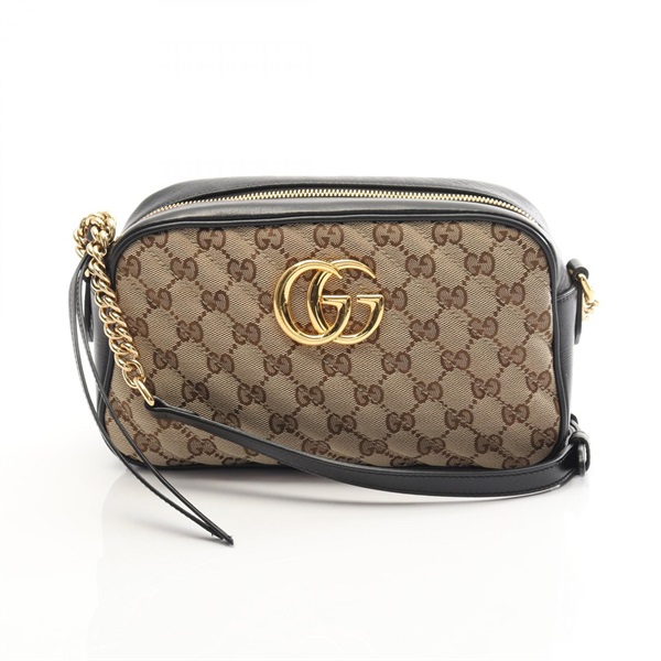 GUCCI GG Marmont Canvas Crossbody Chain Shoulder Bag 447632 leather Beige Black