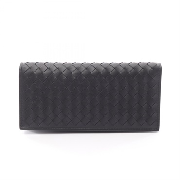 BOTTEGA VENETA Intrecciato Bifold Wallet purse leather Black Used mens BV