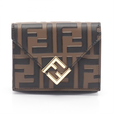 FENDI FF Diamond Tri-fold wallet 8M0480ADYMF13VK leather Brown Black Used Women