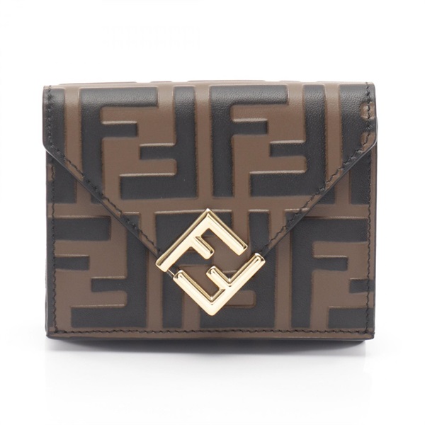 FENDI FF Diamond Tri-fold wallet 8M0480ADYMF13VK leather Brown Black Used Women