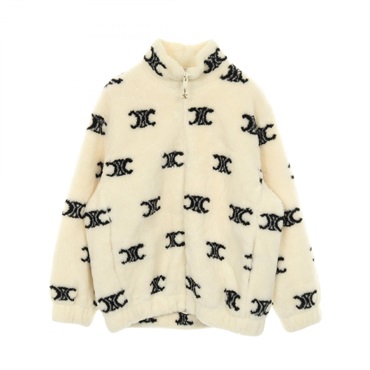 CELINE Triomphe eco-fur zip-up Jacket 2Y983389U wool Nylon Beige Black Used XS