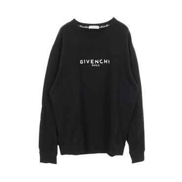 GIVENCHY Damaged logo print sweatshirt long sleeve tops cotton Black Used #XL