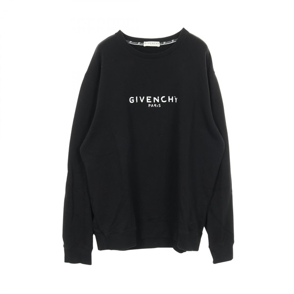 GIVENCHY Damaged logo print sweatshirt long sleeve tops cotton Black Used #XL