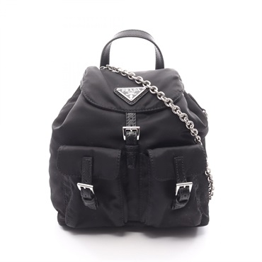 PRADA Chain Shoulder Crossbody Handbag 1BH029 Nylon Saffiano leather Black Used