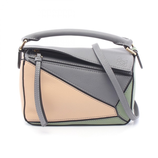 LOEWE Puzzle bag mini crossbody Handbag leather Gray Beige Green Used Women