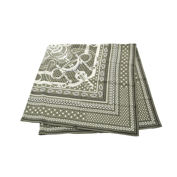 HERMES Carre140 Eperon d'Or Bandana Scarf silk cashmere Khaki Used Women