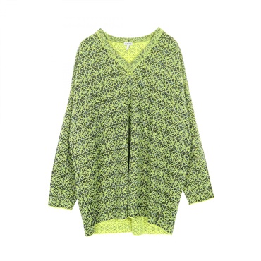 LOEWE Anagram Total Pattern Knit Wool Rayon Green Navy #M Used Mens