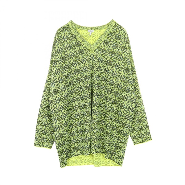 LOEWE Anagram Total Pattern Knit Wool Rayon Green Navy #M Used Mens