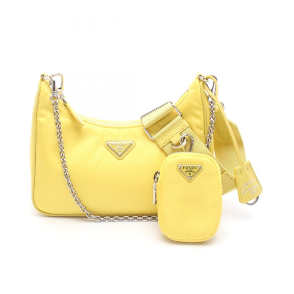 PRADA Re-Edition 2005 Chain Shoulder Handbag 1BH204 Nylon leather Yellow Used