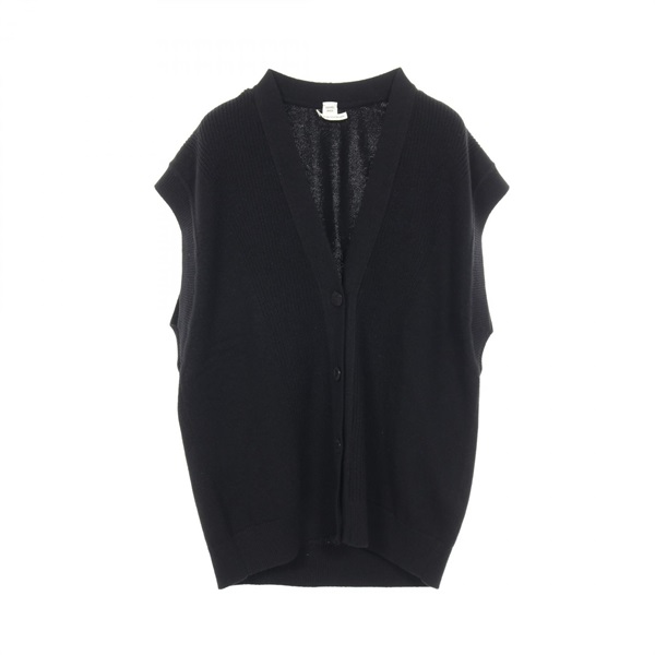 HERMES Sellier button Knit Vest Tops 3H2706D1 cashmere Black Used Women size 34