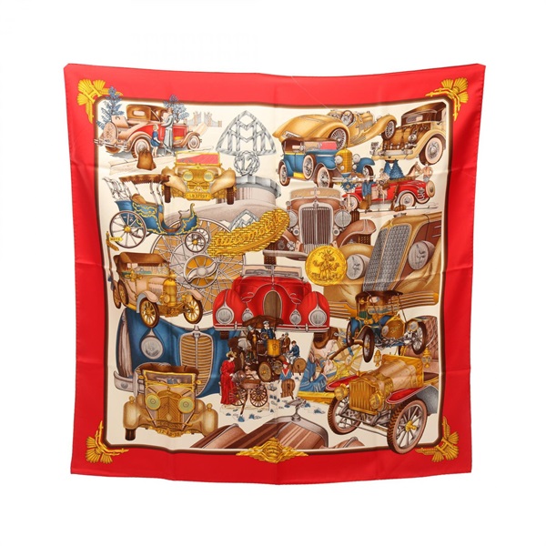 HERMES Carre90 Automobile Scarf silk Red Multicolor Used Women