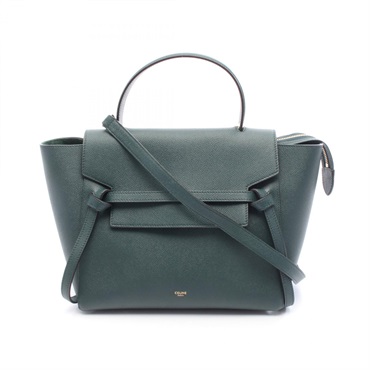 CELINE BELT MINI Shoulder Handbag leather Green Used Women