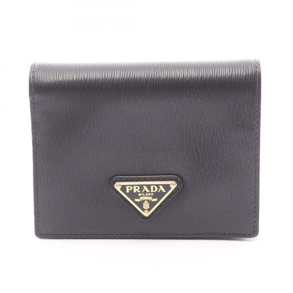 PRADA Bi-fold wallet compact purse leather Black Used Women